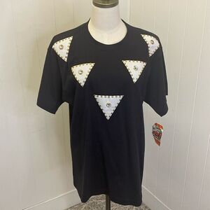 Vintage 70s Get Lucky Women’s OSFA Black Embroidered Embellished Top Shirt NWT